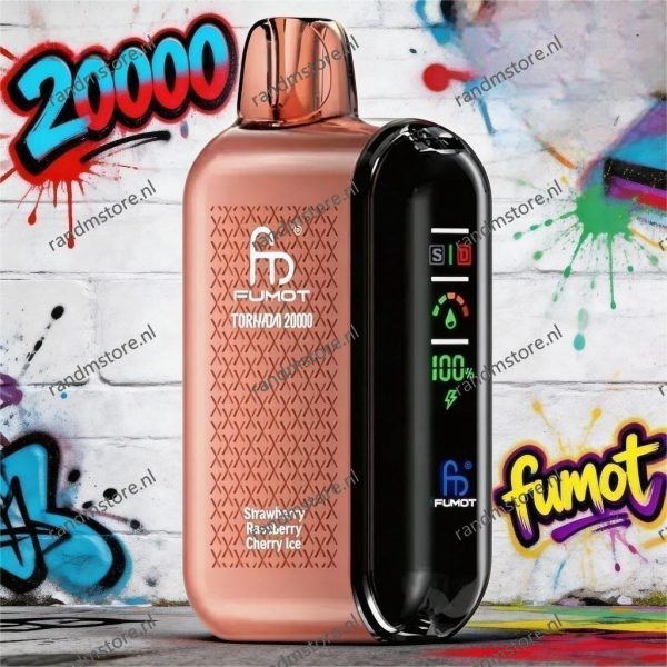 Fumot Tornado 20k Strawberry Raspberry Cherry Ice Smaak - RandM Tornado NL