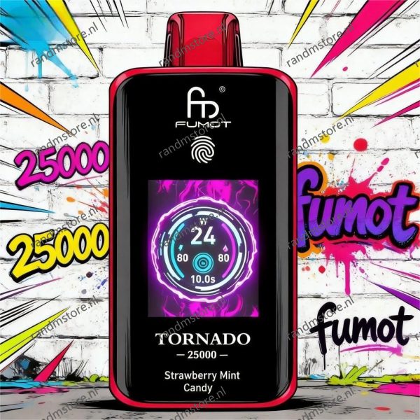 Fumot Tornado 25k Strawberry Mint Candy-smaak - RandM Tornado NL